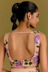 Beige Handpaint Saree Set