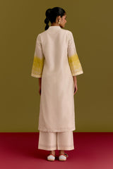 Ivory yellow embroidered kurta set