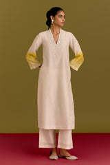 Ivory yellow embroidered kurta set