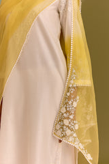 Ivory yellow embroidered kurta set