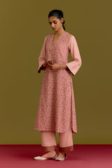 Pink hand block print kurta set