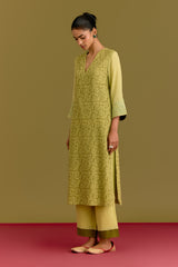 Lime Green hand block print kurta set