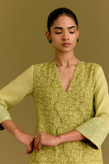 Lime Green hand block print kurta set