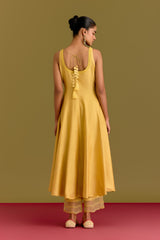 Akansha Ranjan Kapoor in Yellow Cotton Silk Satin Anarkali set