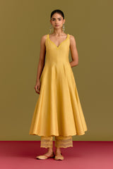 Akansha Ranjan Kapoor in Yellow Cotton Silk Satin Anarkali set