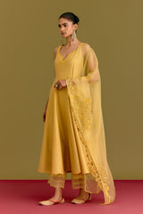 Akansha Ranjan Kapoor in Yellow Cotton Silk Satin Anarkali set