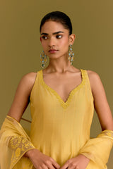 Akansha Ranjan Kapoor in Yellow Cotton Silk Satin Anarkali set