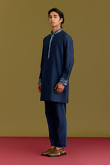 Blue Cotton Silk Embriodered Kurta Set