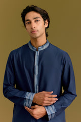Blue Cotton Silk Embriodered Kurta Set