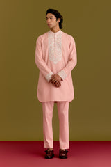 Pink Woven Embroidered Kurta Set