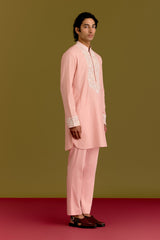 Pink Woven Embroidered Kurta Set