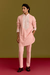 Pink Woven Embroidered Kurta Set