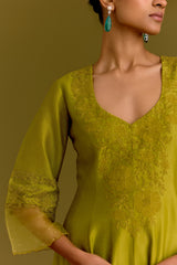 Green Silk Chanderi Anarkali set