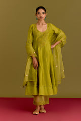 Green Silk Chanderi Anarkali set