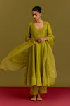 Green Silk Chanderi Anarkali set