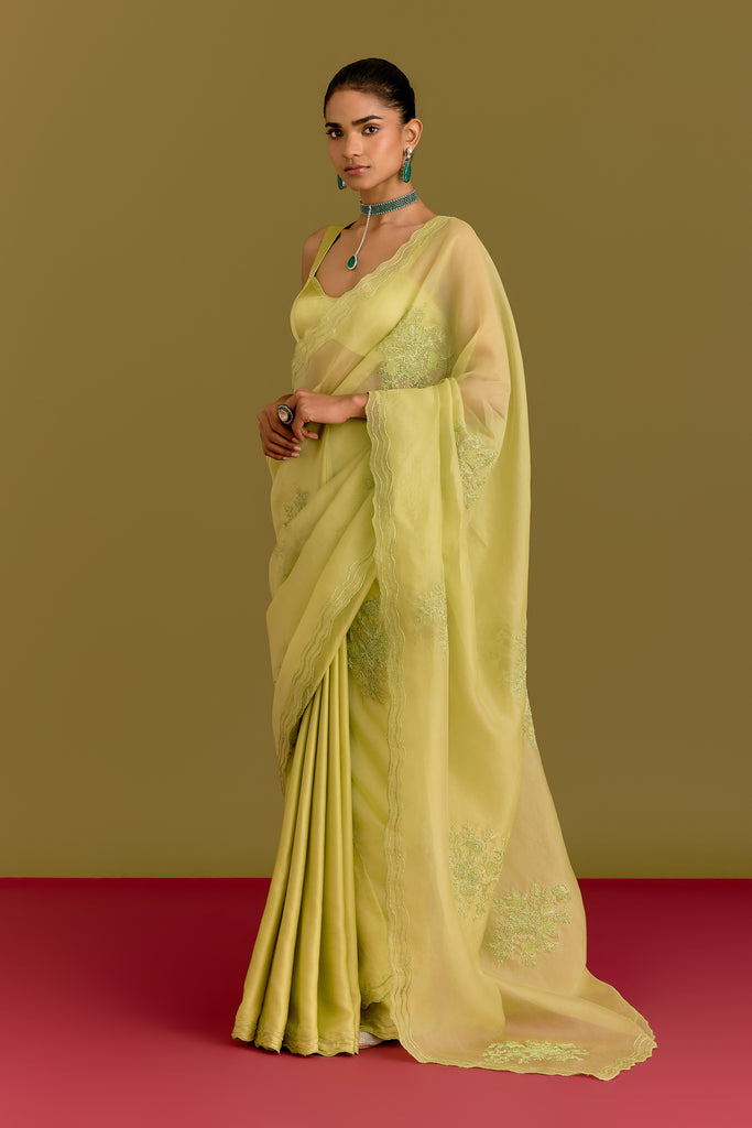 Green Embroidered Saree Set