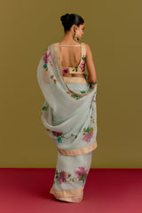Blue Handpaint Saree Set