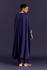 Navy Modal Satin Embroidered Kaftan Set