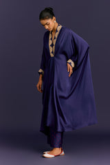Navy Modal Satin Embroidered Kaftan Set