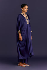 Navy Modal Satin Embroidered Kaftan Set