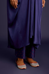 Navy Modal Satin Embroidered Kaftan Set