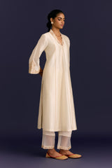 Ivory Chinniya Silk Embroidered Kurta Set