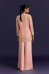 Pink Organza Modal Satin Embroidered Sharara Set
