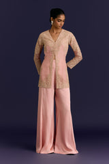 Pink Organza Modal Satin Embroidered Sharara Set