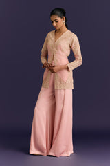 Pink Organza Modal Satin Embroidered Sharara Set