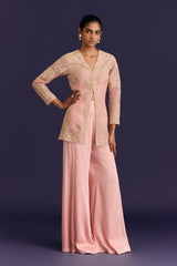 Pink Organza Modal Satin Embroidered Sharara Set