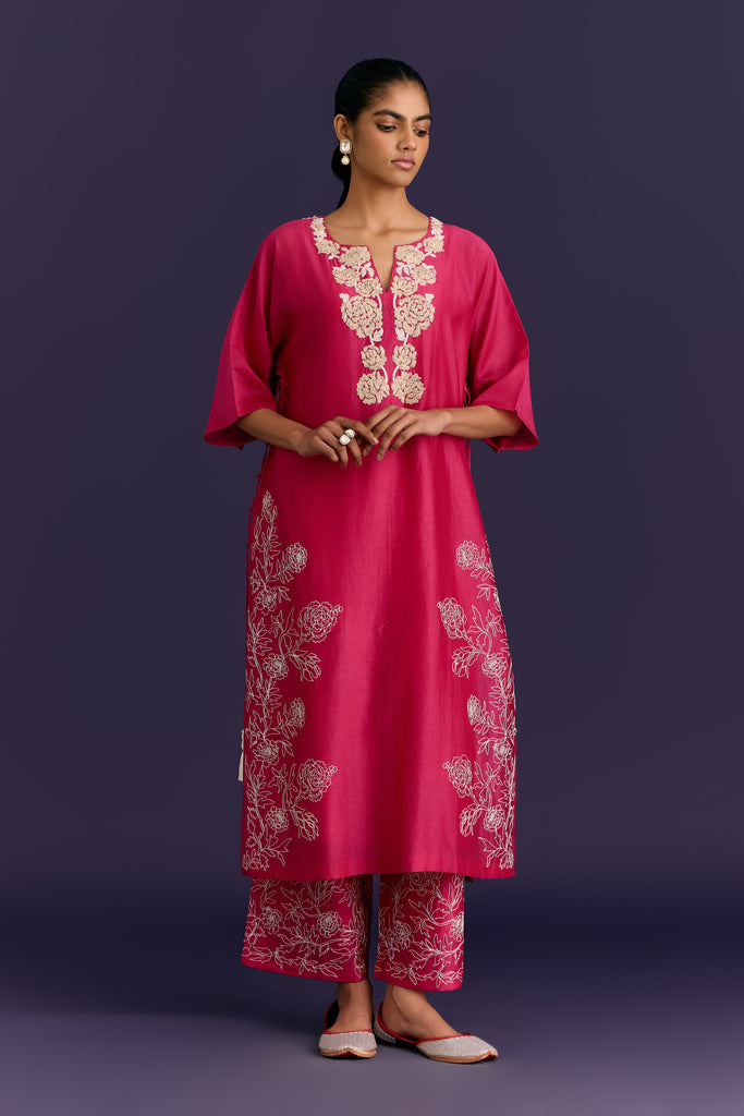 Fuchsia Dori Embroidered Kurta Set