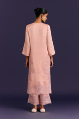 Pink Raw Silk Satin Dori Embridered Kurta set