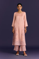 Pink Raw Silk Satin Dori Embridered Kurta set