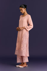 Pink Raw Silk Satin Dori Embridered Kurta set
