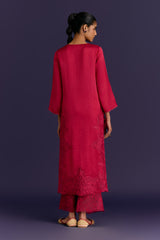 Fuchsia Raw Silk Satin Dori Embroidered Kurta set