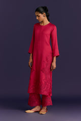Fuchsia Raw Silk Satin Dori Embroidered Kurta set