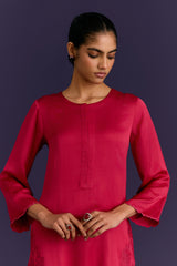 Fuchsia Raw Silk Satin Dori Embroidered Kurta set