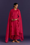 Fuchsia Raw Silk Satin Dori Embroidered Kurta set