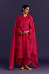 Fuchsia Raw Silk Satin Dori Embroidered Kurta set