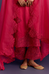 Fuchsia Raw Silk Satin Dori Embroidered Kurta set