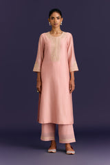 Pink Silk Chanderi Embroidered Kurta Set
