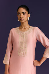 Pink Silk Chanderi Embroidered Kurta Set
