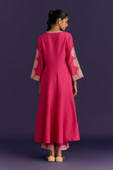 Fuchsia Cotton Silk Blend Embroidered Anarkali Set