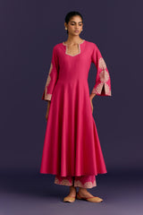 Fuchsia Cotton Silk Blend Embroidered Anarkali Set