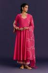 Fuchsia Cotton Silk Blend Embroidered Anarkali Set