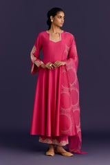 Fuchsia Cotton Silk Blend Embroidered Anarkali Set