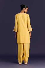 Yellow Cotton Silk Satin Dori Embroidered Kurta Set