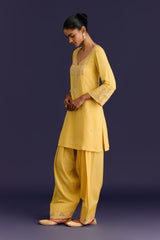Yellow Cotton Silk Satin Dori Embroidered Kurta Set