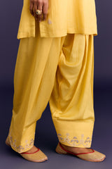 Yellow Cotton Silk Satin Dori Embroidered Kurta Set