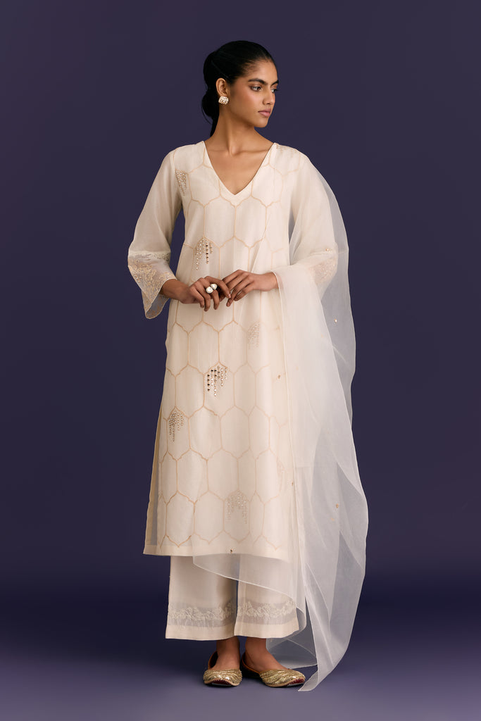 Ivory Embroidered Kurta Set